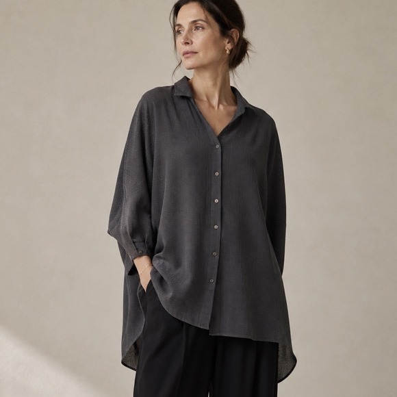 Banana Blue Tops - Banana Blue Australia Blue Micro Gingham Oversized Tunic Shirt Small‎ Lagenlook